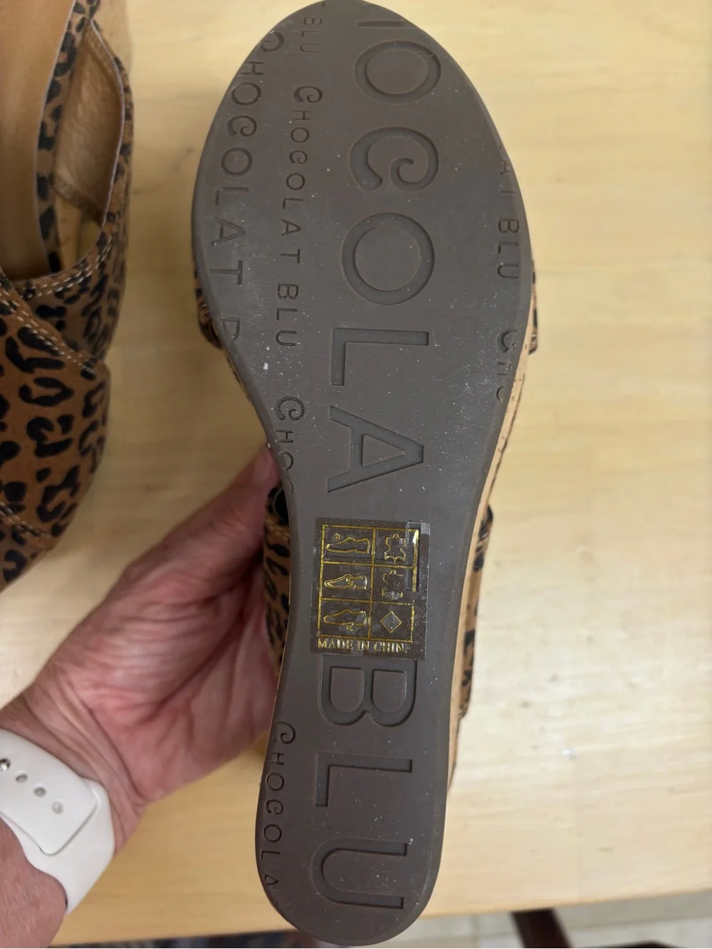 Chocolat Blu Leopard Print Slide Platform Wedge Sandal Size 7.5 US Casual Boho